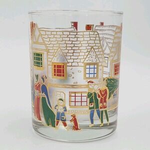 Culver Hand Painted Shot Glass Christmas Theme Carolers MCM 22K Gold Vintage  4"